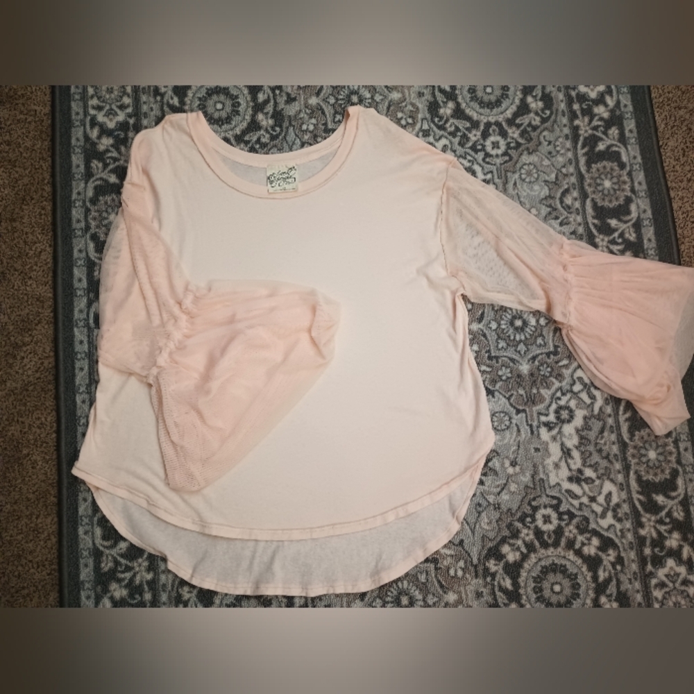 Free People Still Got It Top Small Pink Mesh Ruffle Bell Sleeve Coquette Ballet - Picture 3 of 13